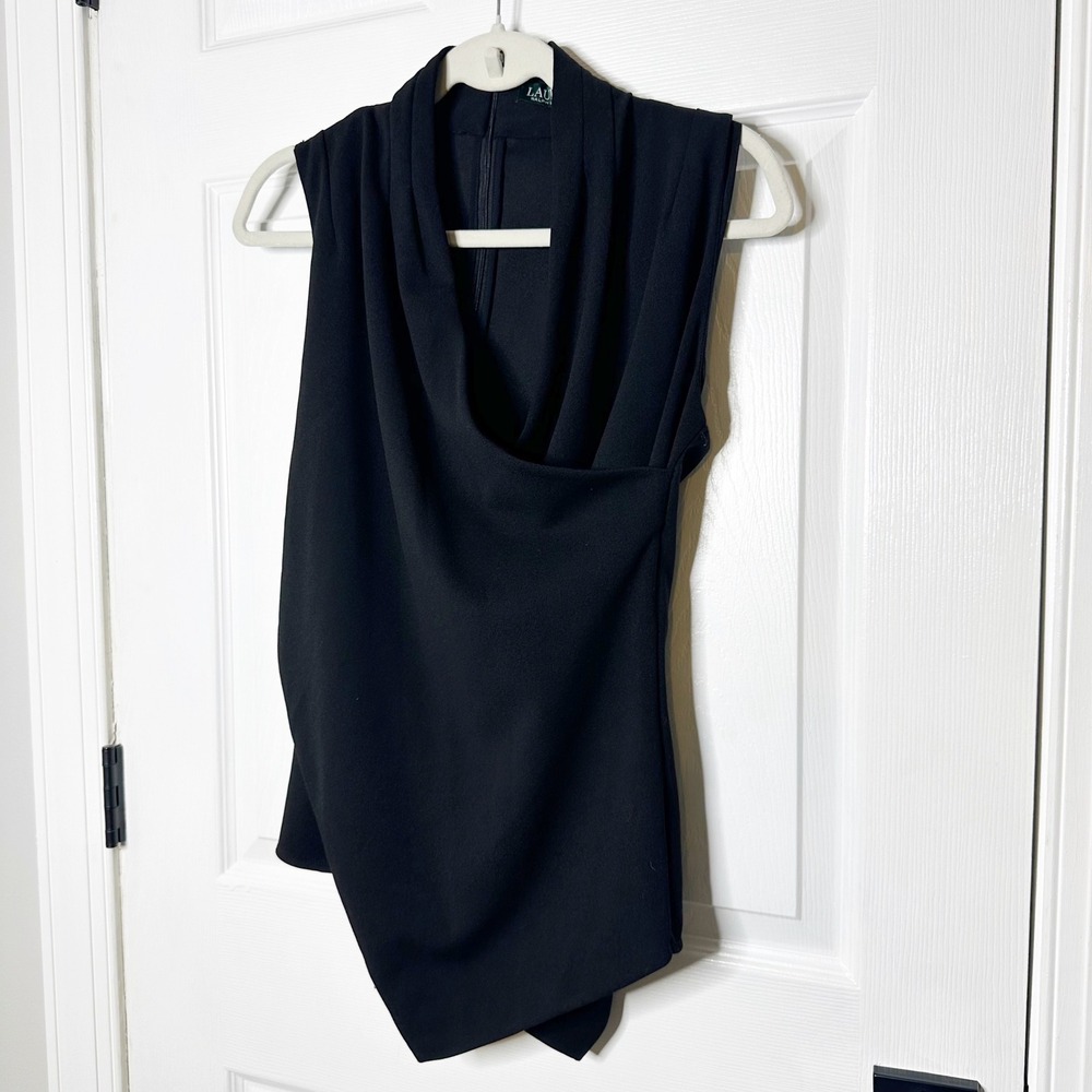 Lauren Ralph Lauren Wrap Blouse Womens S Black Excellent Asymmetric Quiet Luxury - Picture 3 of 6